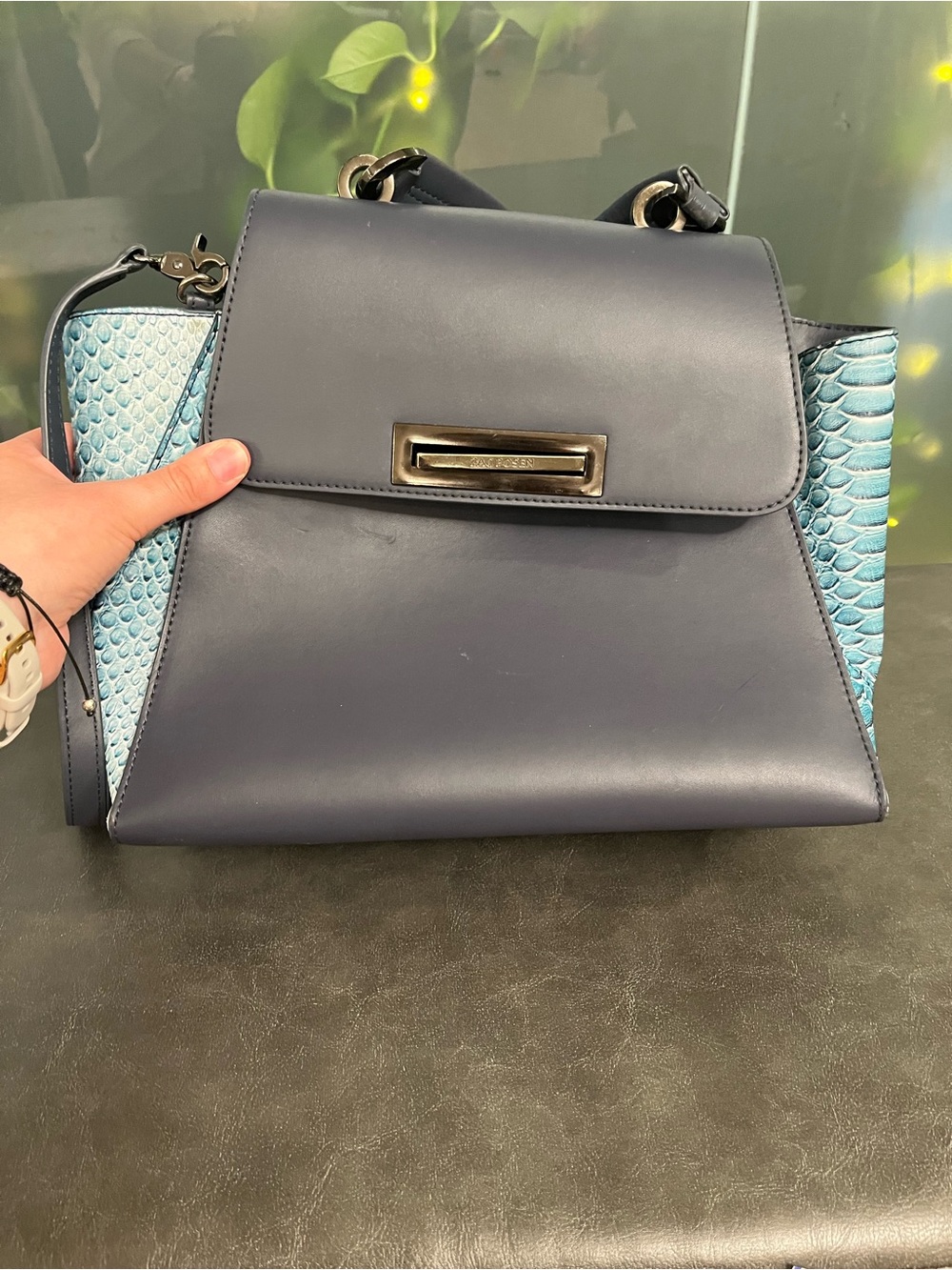 Zac Posen Blue Leather Top-Handle Shoulder Bag